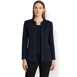 St. John Collection Textured Knit Blazer with Gold Grommet Detail